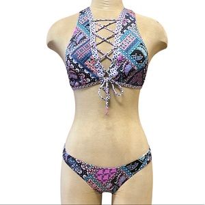 Victoria’s Secret Bikini Swimsuit Paisley High Neck XS M Medium New